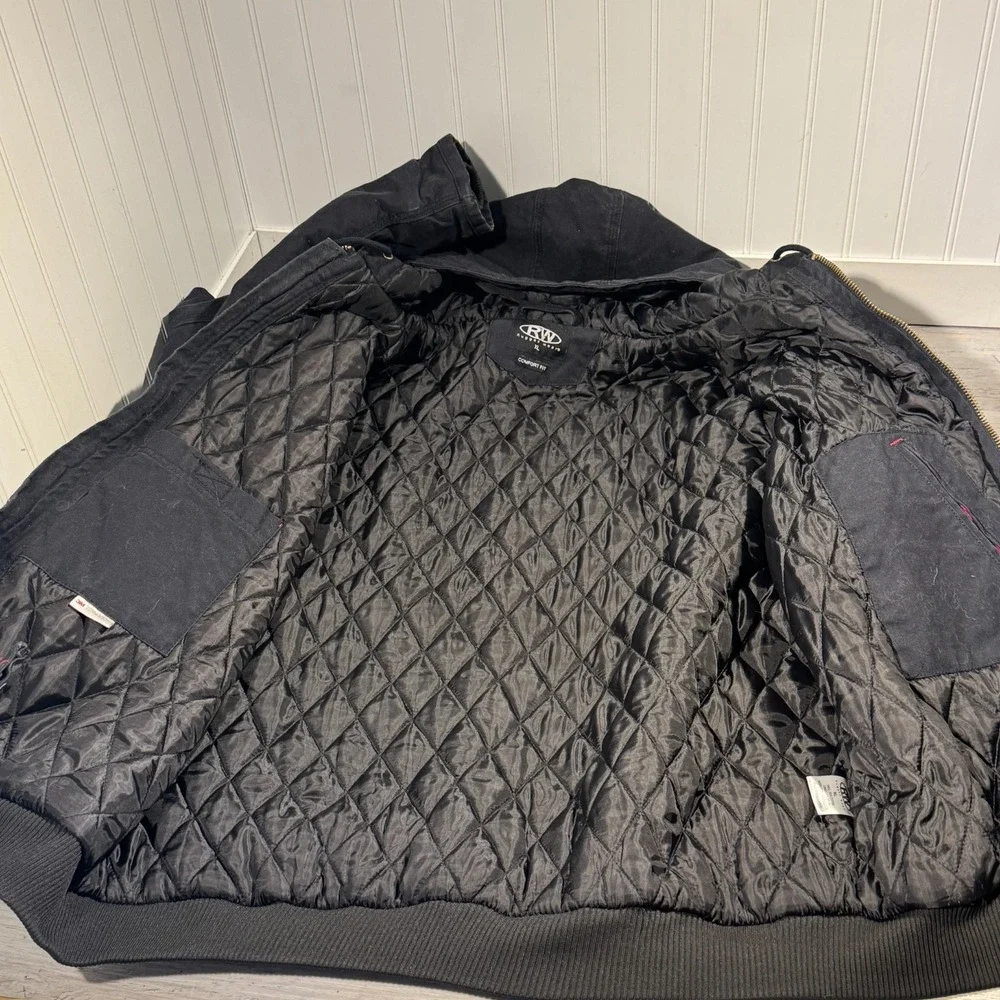 RW Rugged Wear Heavy Duty Hooded Work Jacket Men's Sz XL Black 3M Thinsulate